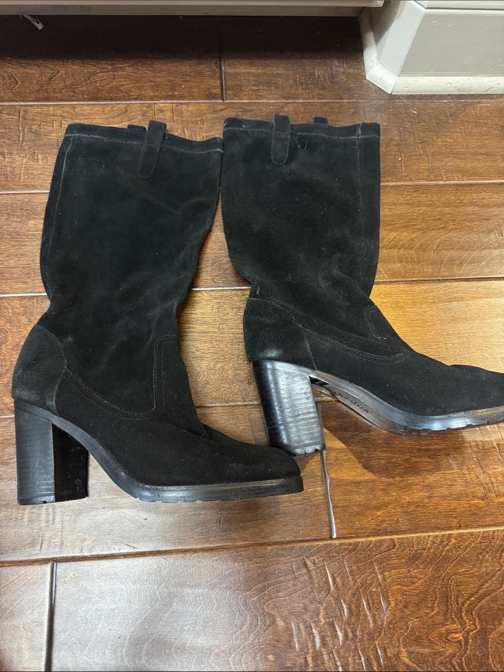 Ralph Lauren Black Suede Mid-Calf Heeled Boots